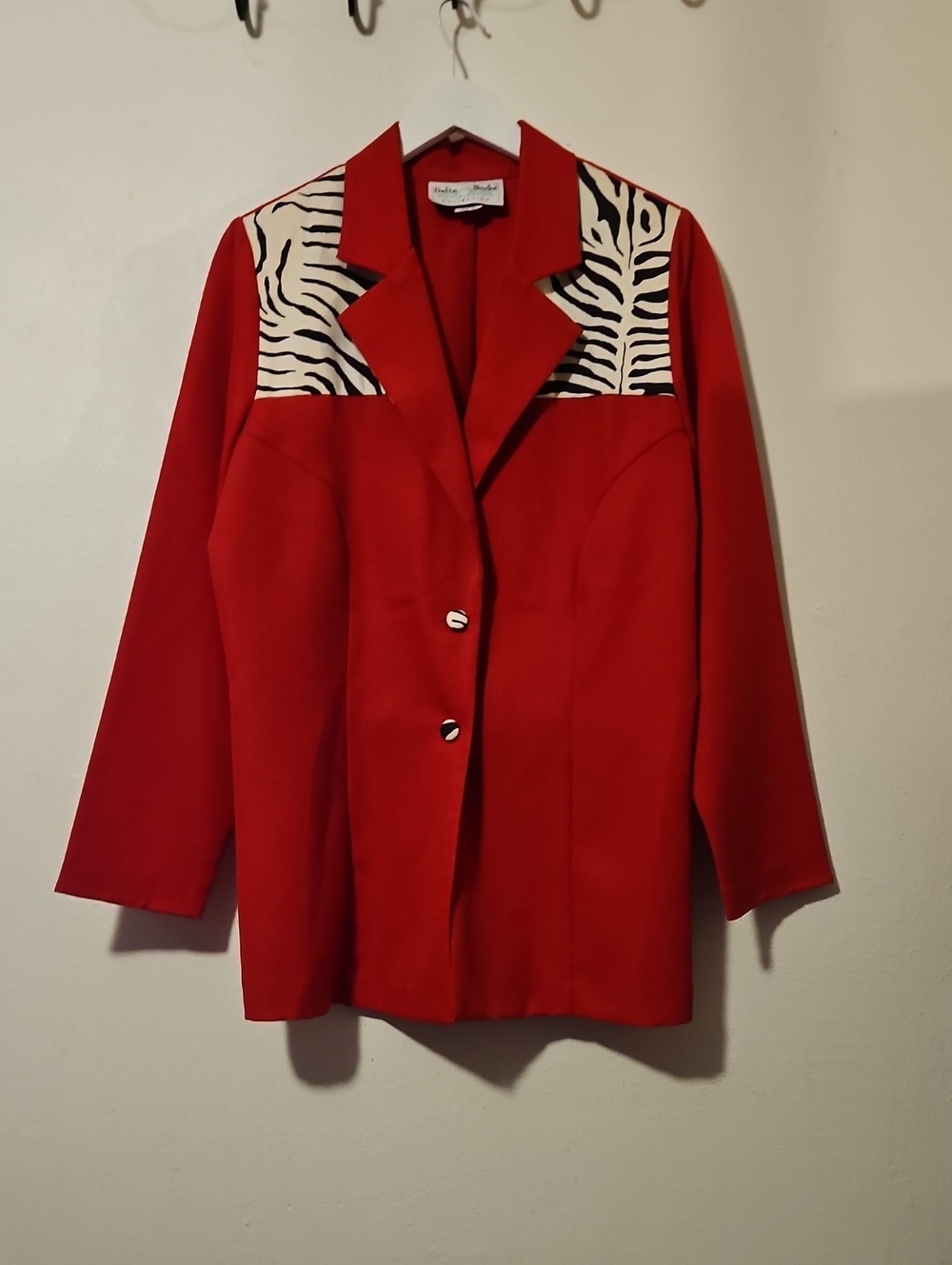 Delta Burke Red Blazer with Black & White Zebra Yoke A4